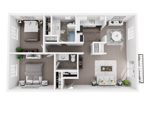 Floor plan for 2 beds, 1.5 baths, 1005 sqft